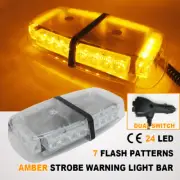 24LED AMBER EMERGENCY STROBE BEACON LAMP 12V ROTATING WARNING FLASH LIGHT BAR