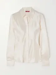 [STAUD] STAUD - Bogart Charmeuse Shirt - Ivory - US14 US 14 Ivory