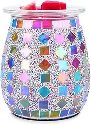Mosaic Glass Wax melt Warmer Electric Oil Burner Candle Wax Warmer Romantic Aroma Warmer for Essential Oils Burner & Premium Wax Melts Burner,Simple Roller Switch,Gift,Home Decoration