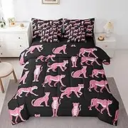 Black Pink Cheetah Bedding Sets Queen Cute African Wildlife Decor Comforter Set for Kids Teens Adults All Season (Comforter Flat Sheet Fitted Sheet 2 Pillowcases 2 Throw Pillow Covers) 7 Pcs