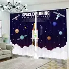 Rocket Color Planet 3D Curtain Blockout Photo Printing Curtains Drape Fabric