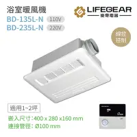 在飛比找Yahoo奇摩購物中心優惠-【Lifegear 樂奇】浴室暖風機 有線遙控 附外接照明 