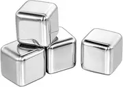 Whiskey Stones - 4 Stainless Steel Ice Cubes - Reusable Whisky Chilling Rocks Metal Ice with Freezer Storage Tray for Beer Wine Cooler
