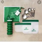 Arbonne Good To Be Green Set Scoops Spoons Reusable Straw Water Bottle, 5 Bags