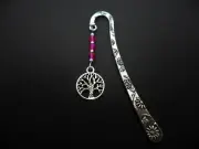 A TIBETAN SILVER PINK CRYSTAL BEAD & TREE OF LIFE CHARM BOOKMARK. NEW.