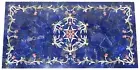 Rectangle Marble Dining Table Top Lapis Lazuli Gemstone Overlay Work Patio Table