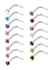 Mudder 15 Pieces 20 Gauge l Shaped Nose Ring Curved Cubic Zirconia Nose Studs...