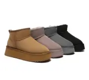 EVERAU® UGG Boots Sheepskin Wool Ankle Ultra Mini Platform - Chestnut / AU Ladies 6 / AU Men 4 / EU 37