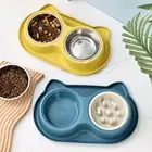 Plastic Pet Feeding Double Bowls Anti-Slip Pet Food Basin Container
