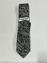 Mens Stacy Adams Black White Pattern Tie With Matching Pocket Square NEW