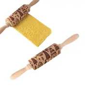 Embossing Rolling Pin Christmas Wooden Dough Roller for Baking Cookies Pizza Pie Xmas-Christmas tree