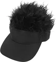 [HONMEET] Men's Hat Hair Fuzzy Black Hat Men's Sun Cap Wig Compact Size Great for Cosplay Props