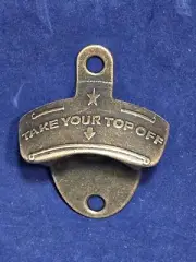 Wall Bottle Opener - "Take Your Top Off" ~ Red Copper Nice VINTAGE Look