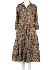 Brown Abstract Belted Midi Dress