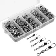 200PCS Fishing Rolling Ball Bearing Barrel Swivel with Safety Snap Connector