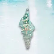 Blue Spiral Shell Ornaments Set Of 2 Christmas Decor *SHIPS WITHIN 10 DAYS*