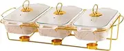JISADER Chafing Dish for Buffet Warming Trays with Glass Lid Buffet Display Ceramic Casserole Dish Food Warmer for Hotel Wedding, Marble White