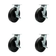 8 Inch Polyolefin Caster Set with Ball Bearings 4 Brake 2 Swivel Lock SCC