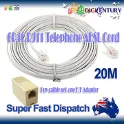 White 20M 6P4C ADSL Telephone Cord Cable RJ11 with Female to Female Coupler