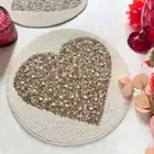 Set of 6, Valentine's Day special beaded placemat, Peach gold heart shape