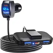 LENCENT 5 Multi Ports Type C Car Charger, 31W USB C Charger Adapter, Compatible for Phone, Voltage Detection, Multiple Car Cigarette Lighter Adapter with 1.5M Cable for Back Seat Charging