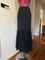 Taking Shape S Skirt Black Mesh A Line Maxi High Waist Gathered Tiered Hem New