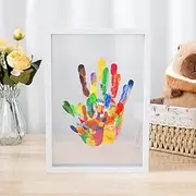 Family Handprint Kit, DIY Handmade Keepsake Wooden Frame, Clear Baby Hand and Footprint Kit with 6 Paints Pen Eraser Paintbrush, Family Handprint Endless Gifts Set for New and Expecting Parents