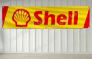 Shell Banner Flag 2X8ft Racing Car Oil Lubricants Garage Shop Man Cave Decor