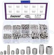 Swpeet 350 Pcs Stainless Steel Allen Head Socket Hex Grub Screw Assortment Kit, Including 10 Sizes M3/4/5/6/8 Stainless Steel Internal Hex Drive Cup-Point Set Screws for Door Handles
