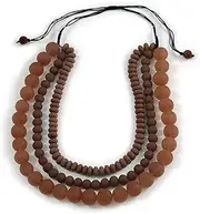 [Avalaya] BrownTaupe 3 Strand Layered Resin Beaded Necklace, Cord Chunky Necklace60cm-70cm Adjustable