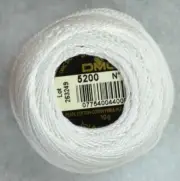 DMC Perle (Pearl) No.8 Cotton 10g Ball 80m Colour B5200 SNOW WHITE