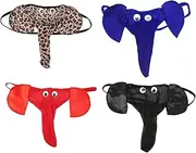 [CCBFY] 4-Pack Men Lingerie G-String T-Back Thongs Underwear Elephant Pants Briefs Bottom 4 Piece Set (Black Blue Red Leopard)