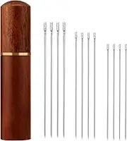 12pcs Self Easy Threading Needles, 3 Sizes Top Hanging Needles Embroidery Needles Large Eye Sewing Knitting Needles Kit with Sandalwood Needle Box Hand Sewing Needles for DIY Sewing Projects (Silver)