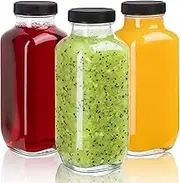 umud Juice Bottles with Lids, 16 Oz - Set of 3 - Clear Glass Jars with Caps - Reusable Empty Drink Containers for Juicing, Smoothies, Water, Milk, Kombucha Storage, Wellness Shots and More (3)