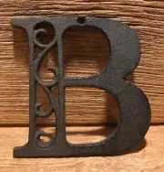 Letter "B" Ornate Cast Iron Filigree 4 5/8" tall by 4 5/8" wide Rustic 0557-B