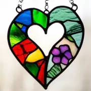 MOSAIC LOVE HEART FLOWER Colourful Handmade AUSTRALIAN Stained Glass SUNCATCHER