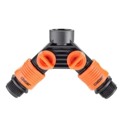 Claber Garden Life Double Faucet Connector with Easily Adjustable Valve Controls