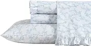 Laura Ashley - King Sheet Set, Breathable Percale Cotton Bedding, 200 Thread Count, Floral Home Decor (Victoria Blue, King)