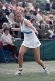 Glynis Coles of Great Britain in action against Helle Sparre of D - Old Photo