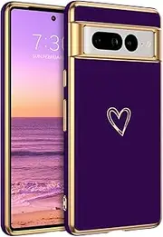 BENTOBEN Google Pixel 7 Pro Case, Google Pixel 7 Pro Phone Case Electroplating Heart Camera Protection Protective Flexible Non-Slip Bumper Shockproof Google Pixel 7 Pro Case 6.7 Inch, Deep Purple