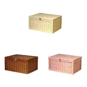 Storage Basket with Lid Woven Hamper Box for Wardrobe Underwear Tabletop