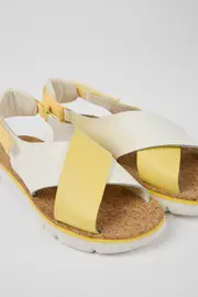 Twins White and yellow leather and textile sandals for women