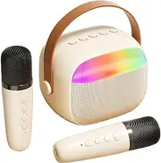 Portable Mini Karaoke Machine Set 2 Wireless Microphones 1 Speaker Girls and Boys Christmas＆Birthday Toys Age 3-12 Years Old