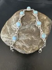 Gorgeous Blue Larimar Southwestern Sterling Silver Link Bracelet 8" 16078