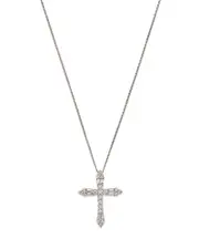 Bloomingdale's Fine Collection Diamond Round & Baguette Cross Pendant Necklace in 14K White Gold, 0.60 ct. t. w.