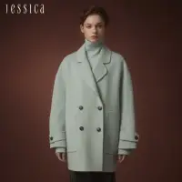 在飛比找momo購物網優惠-【JESSICA】柔美減齡百搭雙排釦寬鬆羊毛大衣外套J35C