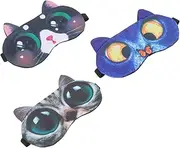 Outanaya 3-pack Women's Sleep Mask Kitten Pattern Eye Mask for Sleeping for Sleeping