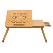 Nevenka Adjustable Portable Laptop Desk with Tilting Top Drawer-Brown