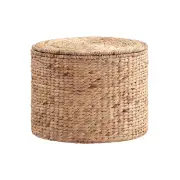 Design Square Zyla Woven Iron Frame Round Storage Ottoman Round Natural