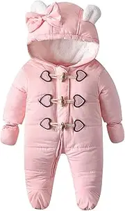 [Simplee kids] Baby Infant Boys Girls Snowsuit Winter Hooded Footed Warm Jumpsuit Outerwear with Gloves for 3-24 Months